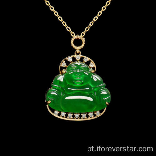 18K White Gold Imperial Green Jadeite Buda Pingente